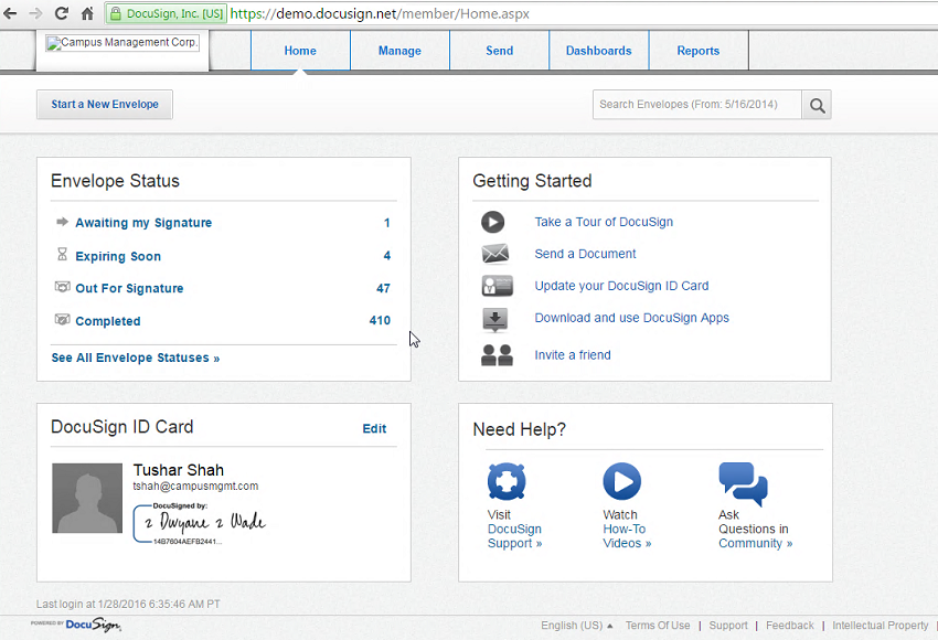 DocuSign log in